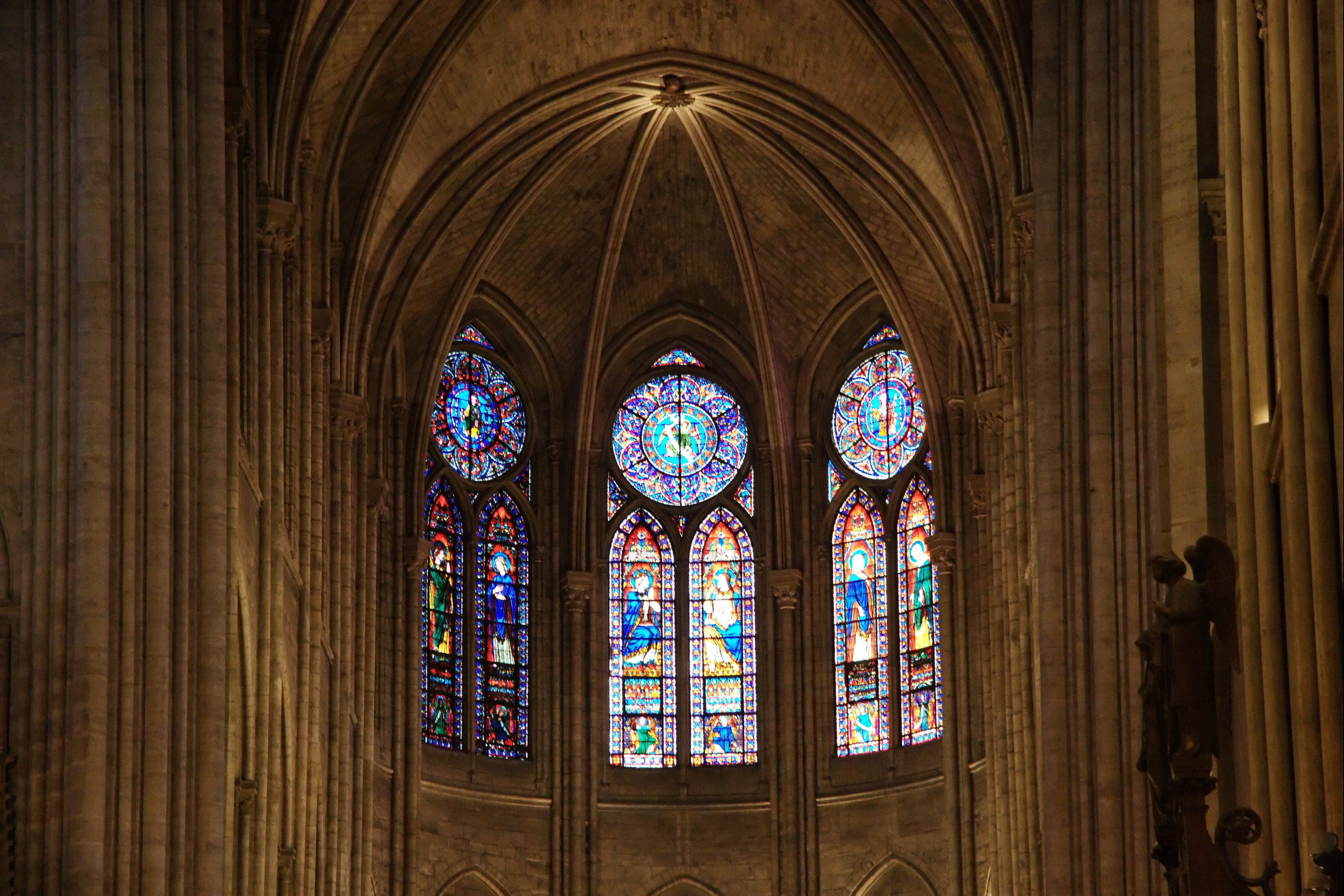 Stained glass inside Notre-Dame Cathedral