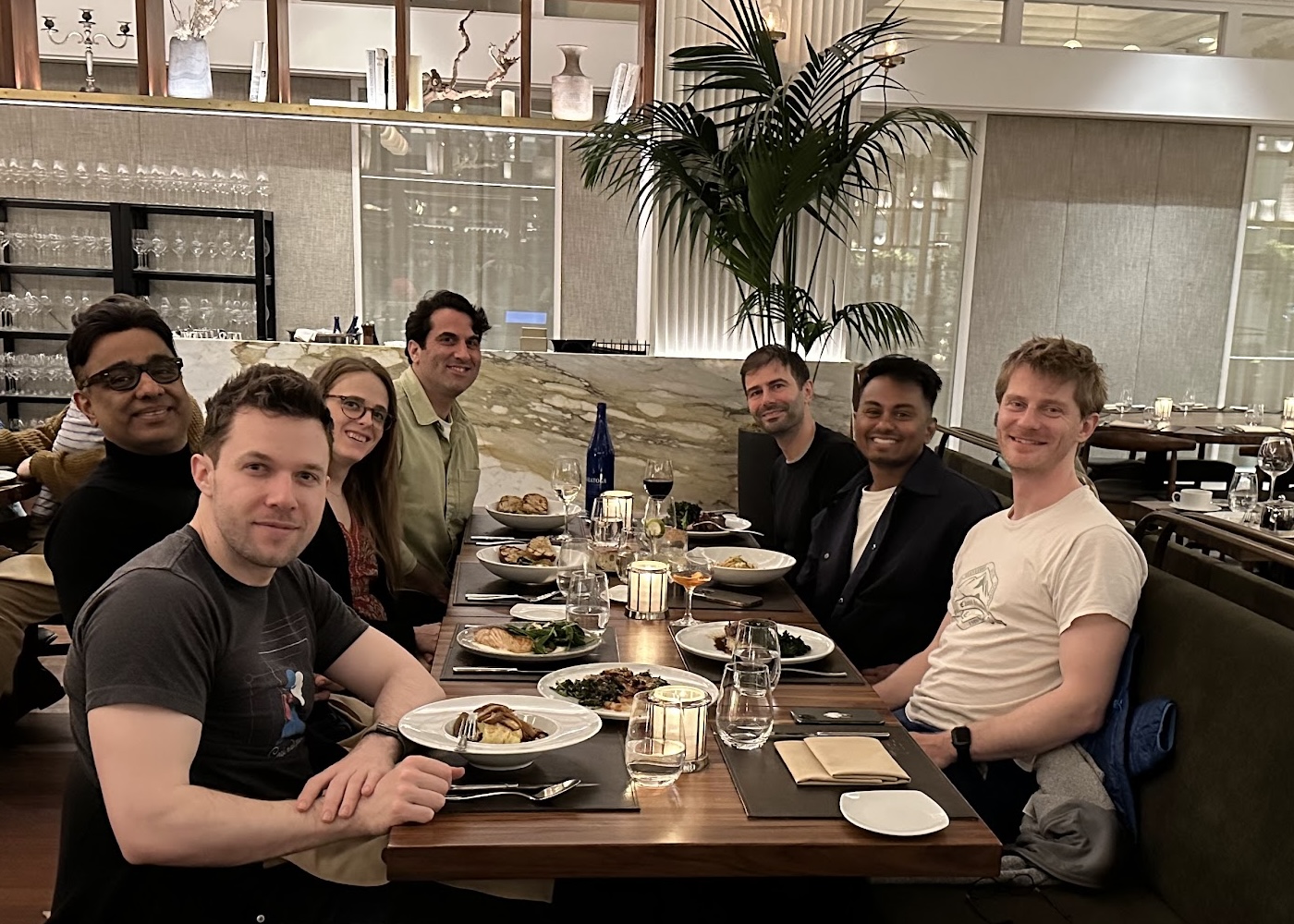 Bryan McCann, Richard Socher, and I at a dinner with colleagues from you.com and Hearst Bryan McCann, Richard Socher, and I at a dinner with colleagues from you.com and Hearst